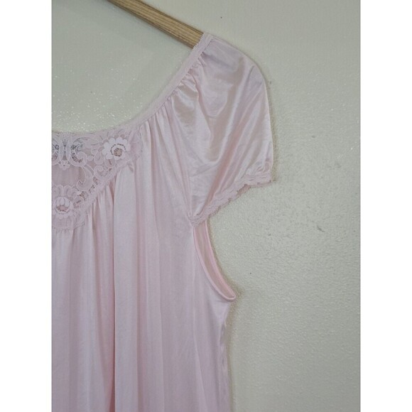 Lorraine Pink Nightgown Womens Size Medium Vintage 80's Silky Short Sleeve USA - Picture 3 of 10
